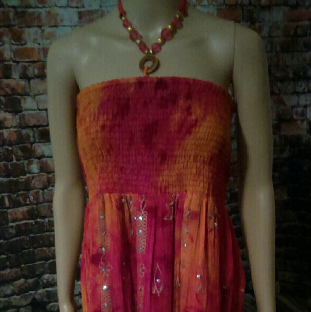 Cassie's 2XL Women's Tube Beaded Halter Sun Dress